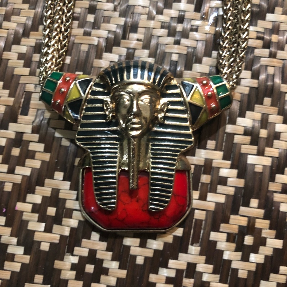 Egyptian revival king tut look unique necklace enamel and chains - Picture 8 of 8